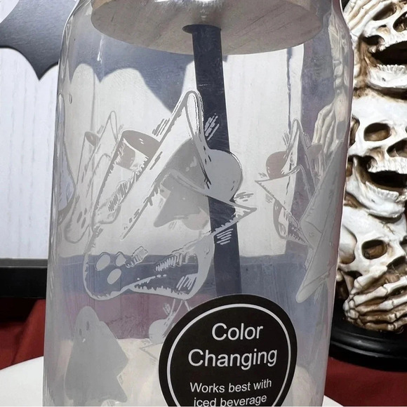 HTF Cold Color Changing Halloween Glass White Ghost Tumblers With Straw x2 - Picture 4 of 12